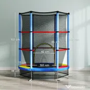 HOMCOM Saltea Elastică pentru Copii 3-6 Ani cu Plasă de Protecție, 6 Stâlpi și 3 Intrări, Ø140x190 cm, Multicolor | Aosom Romania 