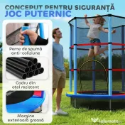 HOMCOM Saltea Elastică pentru Copii 3-6 Ani cu Plasă de Protecție, 6 Stâlpi și 3 Intrări, Ø140x190 cm, Multicolor | Aosom Romania 