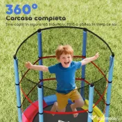 HOMCOM Saltea Elastică pentru Copii 3-6 Ani cu Plasă de Protecție, 6 Stâlpi și 3 Intrări, Ø140x190 cm, Multicolor | Aosom Romania 