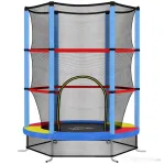 HOMCOM Saltea Elastică pentru Copii 3-6 Ani cu Plasă de Protecție, 6 Stâlpi și 3 Intrări, Ø140x190 cm, Multicolor