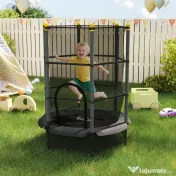 HOMCOM Trambulină Elastică pentru Copii 3-10 Ani cu Plasă de Siguranță și Țevi Capitonate, Ø140 x 190 cm, Negru | Aosom Romania 