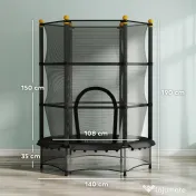 HOMCOM Trambulină Elastică pentru Copii 3-10 Ani cu Plasă de Siguranță și Țevi Capitonate, Ø140 x 190 cm, Negru | Aosom Romania 