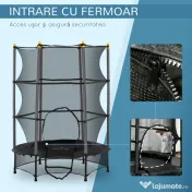 HOMCOM Trambulină Elastică pentru Copii 3-10 Ani cu Plasă de Siguranță și Țevi Capitonate, Ø140 x 190 cm, Negru | Aosom Romania 