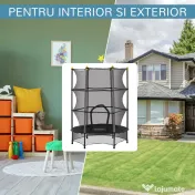 HOMCOM Trambulină Elastică pentru Copii 3-10 Ani cu Plasă de Siguranță și Țevi Capitonate, Ø140 x 190 cm, Negru | Aosom Romania 