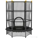 HOMCOM Trambulină pentru Copii cu Plasă de Siguranță și Stâlpi Căptușiți, Vârsta 3-10 Ani, Ø140 x 190 cm, Negru