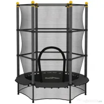 HOMCOM Trambulină pentru Copii cu Plasă de Siguranță și Stâlpi Căptușiți, Vârsta 3-10 Ani, Ø140 x 190 cm, Negru