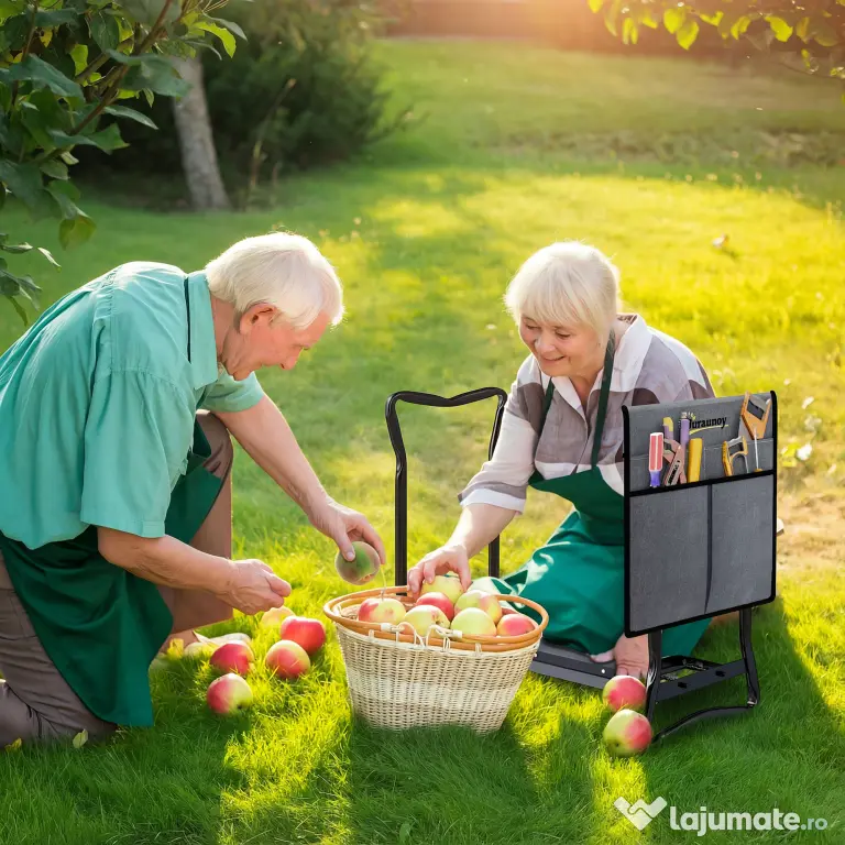 Outsunny Genuncheră și Bancă de Grădină Pliabilă 2 în 1, Culoare Verde Negru