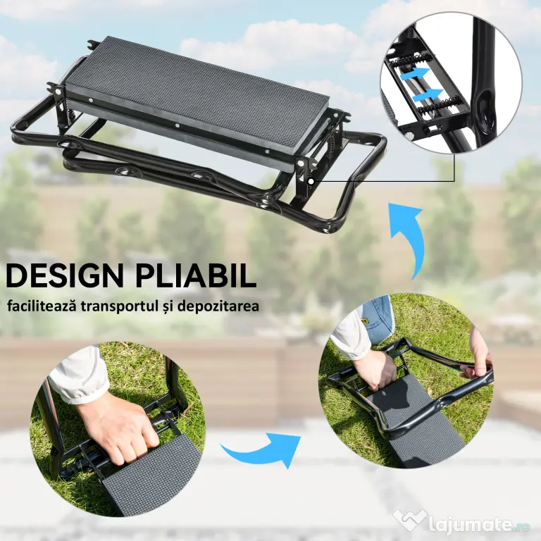 Outsunny Genuncheră și Bancă de Grădină Pliabilă 2 în 1, Culoare Verde Negru
