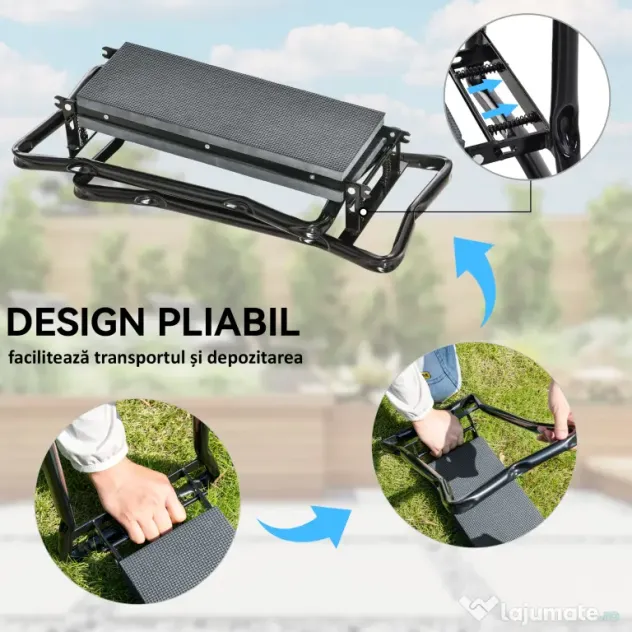 Outsunny Genuncheră și Bancă de Grădină Pliabilă 2 în 1, Culoare Verde Negru
