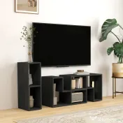 HOMCOM Mobilier TV modulabil pentru televizoare de până la 75" cu 2 rafturi în formă de L și poliță dreptunghiulară, din lemn, 134-180x30,5x44 cm, negru