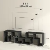 HOMCOM Mobilier TV modulabil pentru televizoare de până la 75" cu 2 rafturi în formă de L și poliță dreptunghiulară, din lemn, 134-180x30,5x44 cm, negru