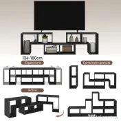 HOMCOM Mobilier TV modulabil pentru televizoare de până la 75" cu 2 rafturi în formă de L și poliță dreptunghiulară, din lemn, 134-180x30,5x44 cm, negru