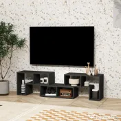 HOMCOM Mobilier TV modulabil pentru televizoare de până la 75" cu 2 rafturi în formă de L și poliță dreptunghiulară, din lemn, 134-180x30,5x44 cm, negru