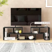 HOMCOM Mobilier TV modulabil pentru televizoare de până la 75" cu 2 rafturi în formă de L și poliță dreptunghiulară, din lemn, 134-180x30,5x44 cm, negru
