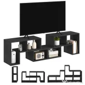 HOMCOM Mobilier TV modulabil pentru televizoare de până la 75" cu 2 rafturi în formă de L și poliță dreptunghiulară, din lemn, 134-180x30,5x44 cm, negru
