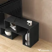 HOMCOM Mobilier TV modulabil pentru televizoare de până la 75" cu 2 rafturi în formă de L și poliță dreptunghiulară, din lemn, 134-180x30,5x44 cm, negru