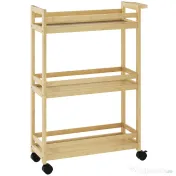 HOMCOM Raft de Baie din Bambus cu 3 Niveluri, Carucior Organizator cu Roți pentru Bucătărie, Baie, Living, 55 x 20 x 75 cm - Natural | Aosom Romania 