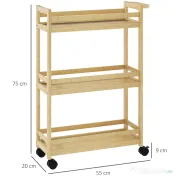 HOMCOM Raft de Baie din Bambus cu 3 Niveluri, Carucior Organizator cu Roți pentru Bucătărie, Baie, Living, 55 x 20 x 75 cm - Natural | Aosom Romania 