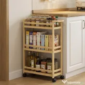 HOMCOM Raft de Baie din Bambus cu 3 Niveluri, Carucior Organizator cu Roți pentru Bucătărie, Baie, Living, 55 x 20 x 75 cm - Natural | Aosom Romania 