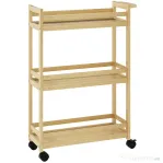 HOMCOM Raft de Baie din Bambus cu 3 Niveluri, Carucior Organizator cu Roți pentru Bucătărie, Baie, Living, 55 x 20 x 75 cm - Natural