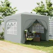 Outsunny Pavilion Pliabil cu Ferestre Laterale și Geantă de Transport, 300x300x273 cm, Gri Deschis | Aosom Romania 