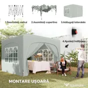 Outsunny Pavilion Pliabil cu Ferestre Laterale și Geantă de Transport, 300x300x273 cm, Gri Deschis | Aosom Romania 