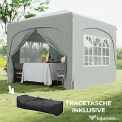 Outsunny Pavilion Pliabil cu Ferestre Laterale și Geantă de Transport, 300x300x273 cm, Gri Deschis | Aosom Romania 