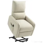 HOMCOM Fotoliu Electric cu Funcție de Ridicare și Înclinare, din Material Textil, cu Telecomandă și Buzunar Lateral, Bej