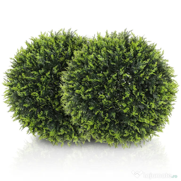 HOMCOM Set de 2 Plante Artificiale Rotunde cu Frunze de Cedru pentru Casă și Grădină Ø45 cm, Verde