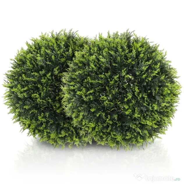 HOMCOM Set de 2 Plante Artificiale Rotunde cu Frunze de Cedru pentru Casă și Grădină Ø45 cm, Verde