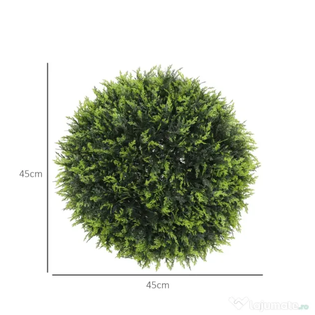 HOMCOM Set de 2 Plante Artificiale Rotunde cu Frunze de Cedru pentru Casă și Grădină Ø45 cm, Verde