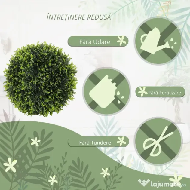 HOMCOM Set de 2 Plante Artificiale Rotunde cu Frunze de Cedru pentru Casă și Grădină Ø45 cm, Verde