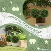 HOMCOM Set de 2 Plante Artificiale Sferice de Cedru, Plante Fictive Anti-UV, Ø45 cm, Verde | Aosom Romania