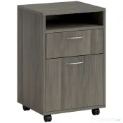HOMCOM Dulap de Birou cu 4 Roți, Raft Deschis și 2 Sertare, Mobilier de Birou din Lemn și Metal, 40x35x60 cm, Maro | Aosom Romania