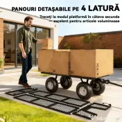 Outsunny Cărucior de Grădină de 114L cu Pereți Laterali Detașabili și Mâner Rotativ, 105x51x54 cm, Negru 