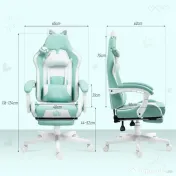 Scaun de Gaming Reclinabil HOMCOM cu Suport pentru Picioare și Perne, din Piele Artificială și Spumă, 65x62x116-124 cm, Albastru și Alb | Aosom Romania