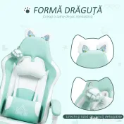 Scaun de Gaming Reclinabil HOMCOM cu Suport pentru Picioare și Perne, din Piele Artificială și Spumă, 65x62x116-124 cm, Albastru și Alb | Aosom Romania