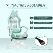 Scaun de Gaming Reclinabil HOMCOM cu Suport pentru Picioare și Perne, din Piele Artificială și Spumă, 65x62x116-124 cm, Albastru și Alb | Aosom Romania
