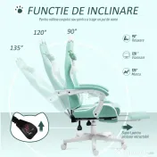Scaun de Gaming Reclinabil HOMCOM cu Suport pentru Picioare și Perne, din Piele Artificială și Spumă, 65x62x116-124 cm, Albastru și Alb | Aosom Romania