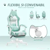 Scaun de Gaming Reclinabil HOMCOM cu Suport pentru Picioare și Perne, din Piele Artificială și Spumă, 65x62x116-124 cm, Albastru și Alb | Aosom Romania