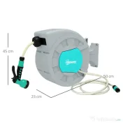 Outsunny Tambur Automat pentru Furtun, Montaj pe Perete și Portabil, Lungime 30+2 m, Sistem de Blocare și 7 Tipuri de Jeturi, Verde