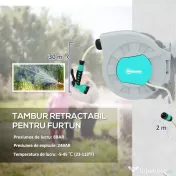 Outsunny Tambur Automat pentru Furtun, Montaj pe Perete și Portabil, Lungime 30+2 m, Sistem de Blocare și 7 Tipuri de Jeturi, Verde