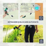 Outsunny Tambur Automat pentru Furtun, Montaj pe Perete și Portabil, Lungime 30+2 m, Sistem de Blocare și 7 Tipuri de Jeturi, Verde