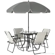 Outsunny Set de Mobilier de Grădină din 6 Piese cu Umbrelă de Soare,  Masă și Scaune Pliante, Ф80x70 cm, Alb Crem | Aosom Romania 