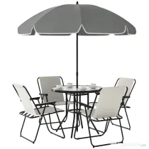 Outsunny Set de Mobilier de Grădină din 6 Piese cu Umbrelă de Soare,  Masă și Scaune Pliante, Ф80x70 cm, Alb Crem | Aosom Romania