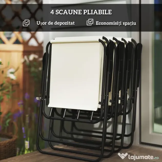 Outsunny Set de Mobilier de Grădină din 6 Piese cu Umbrelă de Soare, Masă și Scaune Pliante, Ф80x70 cm, Alb Crem | Aosom Romania