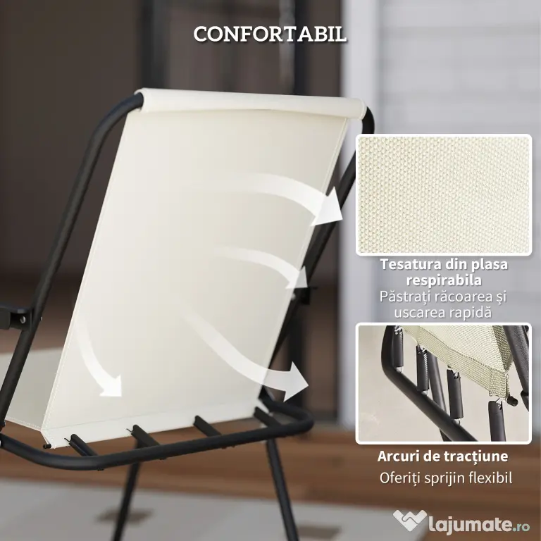 Outsunny Set de Mobilier de Grădină din 6 Piese cu Umbrelă de Soare, Masă și Scaune Pliante, Ф80x70 cm, Alb Crem | Aosom Romania