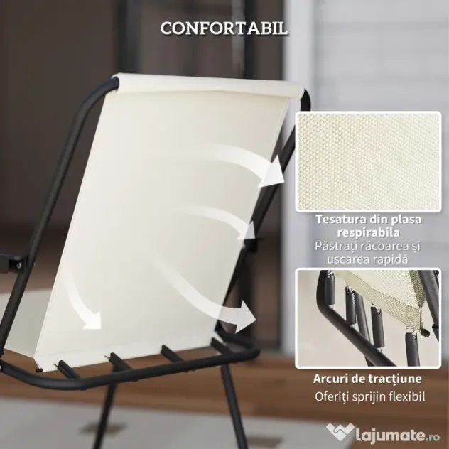 Outsunny Set de Mobilier de Grădină din 6 Piese cu Umbrelă de Soare, Masă și Scaune Pliante, Ф80x70 cm, Alb Crem | Aosom Romania