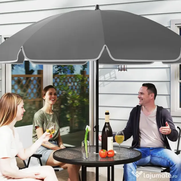 Outsunny Set de Mobilier de Grădină din 6 Piese cu Umbrelă de Soare, Masă și Scaune Pliante, Ф80x70 cm, Alb Crem | Aosom Romania