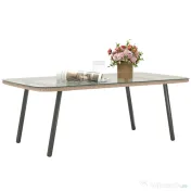 Outsunny Măsuță de Grădină din Ratan PE și Sticlă 110x60x40 cm Lemn Natural | Aosom Romania 